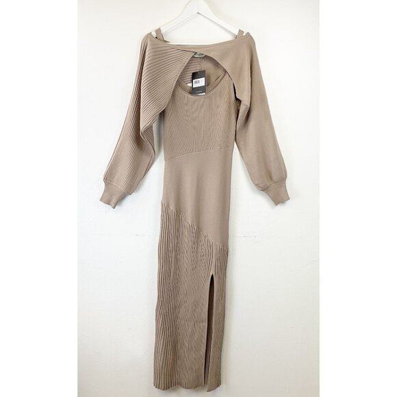 NWT NICHOLAS Alixia Knit Mixed Rib Long Sleeve Dress Size M - Picture 2 of 11